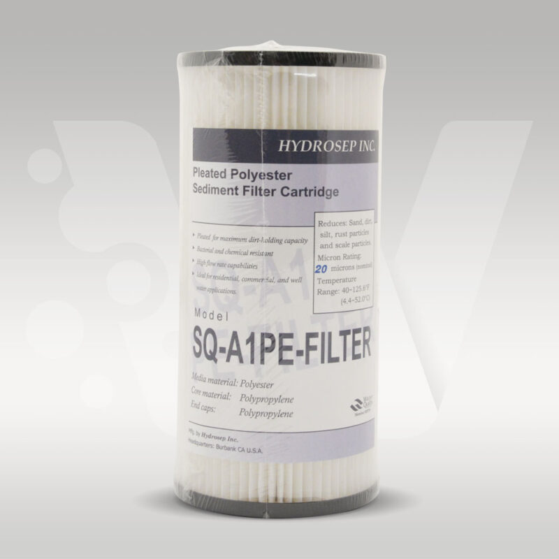Pleated washable sediment filter 10" x 4.5" and 20 microns.