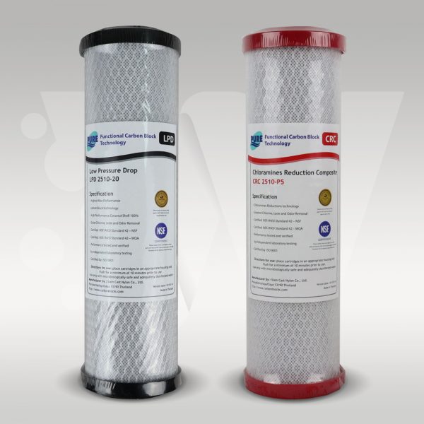Low pressure drop and chloramine water filter twin pack 10" x 2.5".