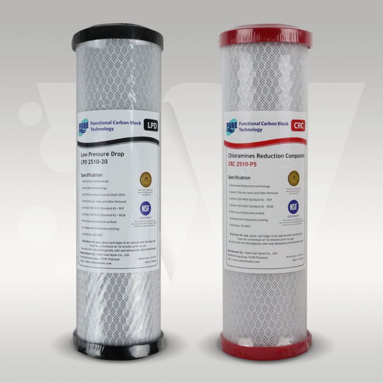 Low pressure drop and chloramine water filter twin pack 10" x 2.5".