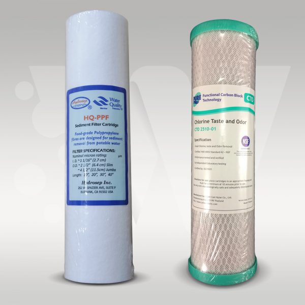 Sediment melt blown water filter and carbon block water filter replacement pack 10" x 2.5".