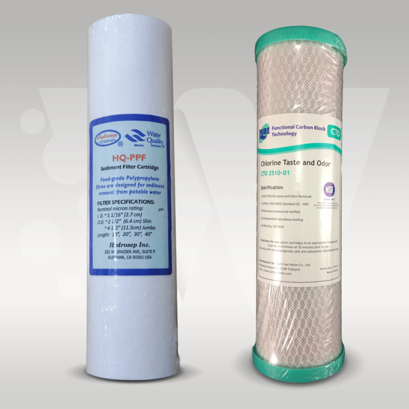 Sediment melt blown water filter and carbon block water filter replacement pack 10" x 2.5".