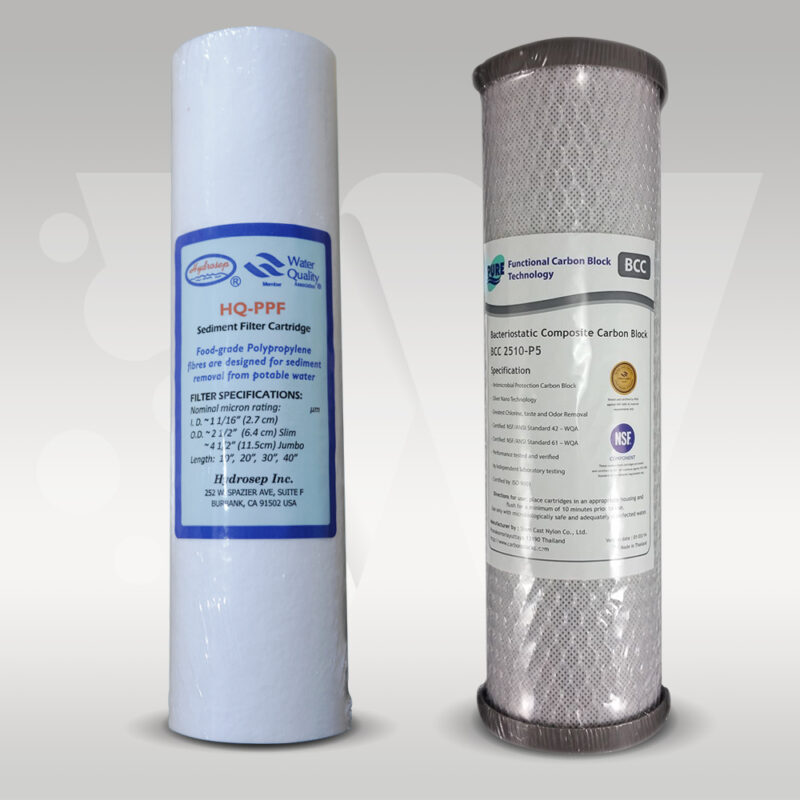 Replacement water filter pack for undersink caravan, tank water and holiday home water filter systems. 10" x 2.5".