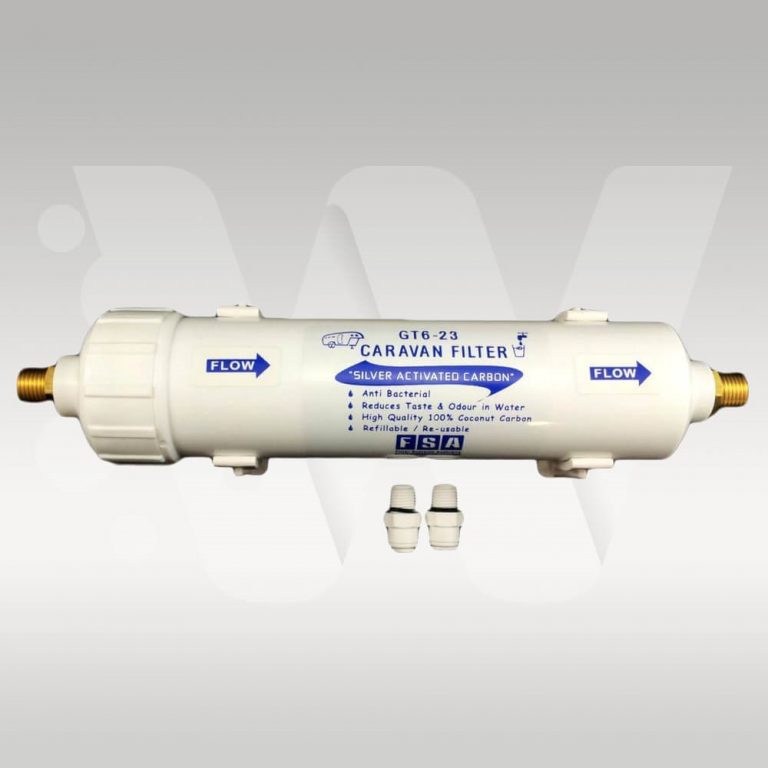 Inline Caravan Water Filter System With Silver Impregnated Carbon 1/4" Tube Fittings