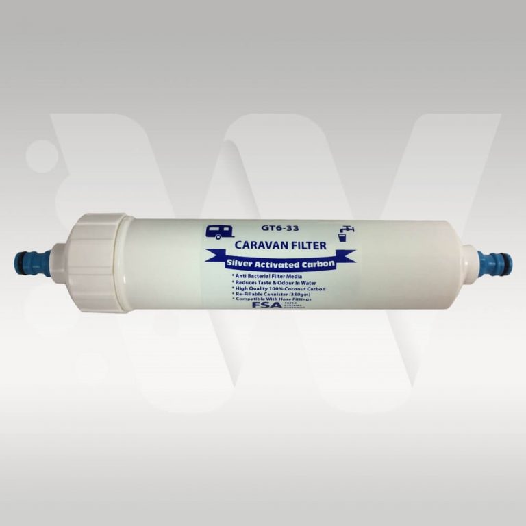Inline Caravan Water Filter System With Silver Impregnated Carbon 12mm Hose Fittings