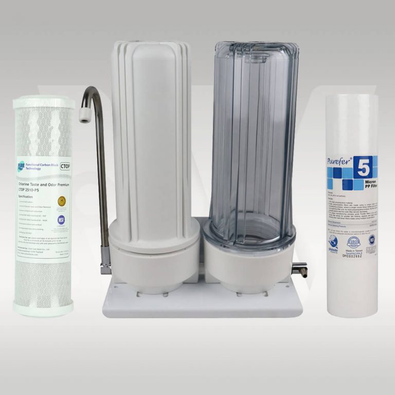 Twin Bench Top Water Filter System With Polyspun And Premium Carbon Block Filter - Maximum Chlorine Removal